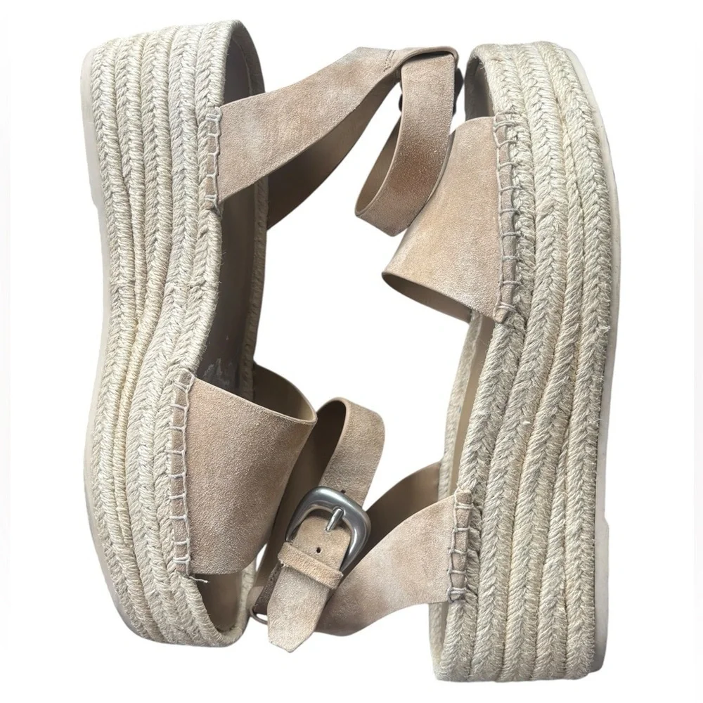 Vince Belisa Platform Espadrilles Dune Tan Suede Leather Size 10 Open Toe Ankle